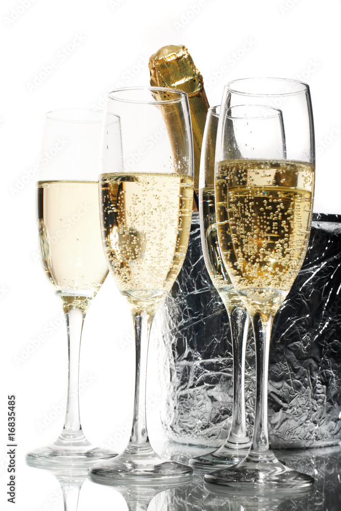 Champagne flutes and ice bucket Champagne flutes and ice bucket