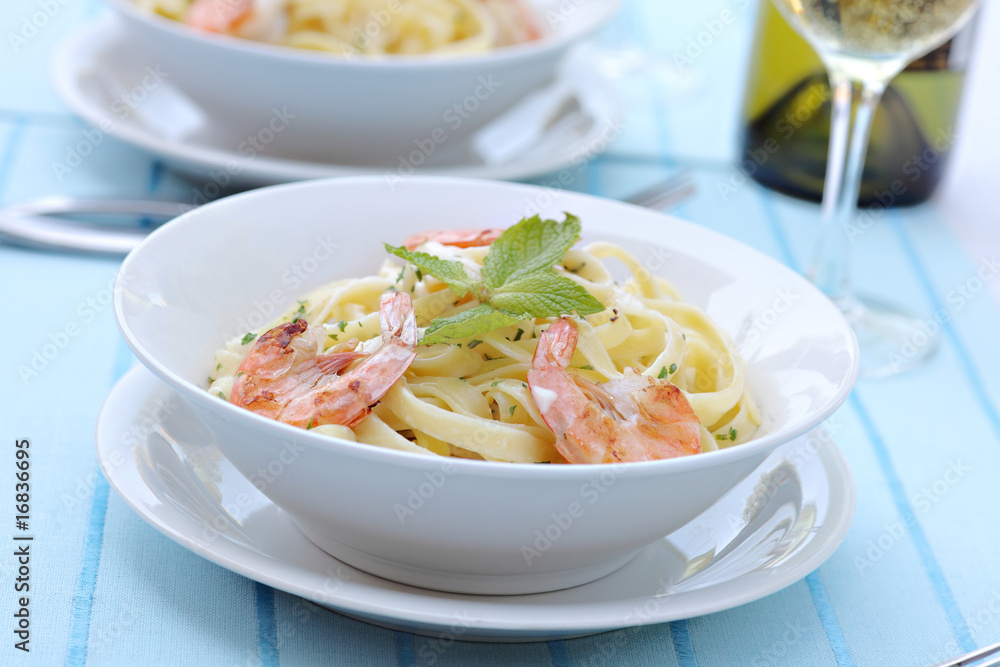 Pasta Alfredo with grilled shrimps Pasta Alfredo with grilled shrimps