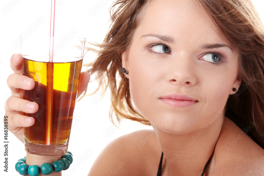 Young woman in bikini drinking ice tea Young woman in bikini drinking ice tea
