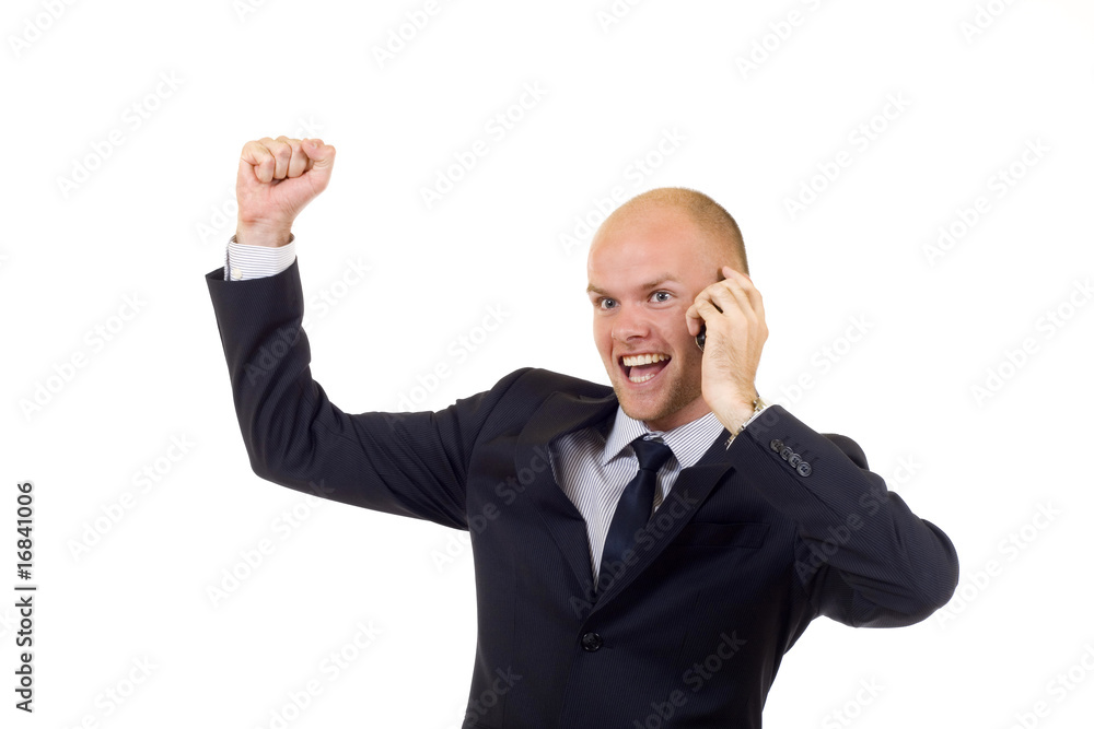 winning businessman on the phone