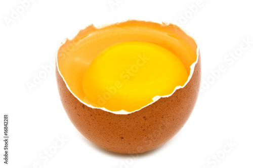 open egg on white background
