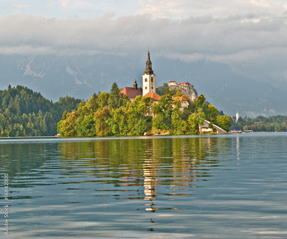 Assumption of Mary Pilgrimage Church on island in Lake Bled, Slo