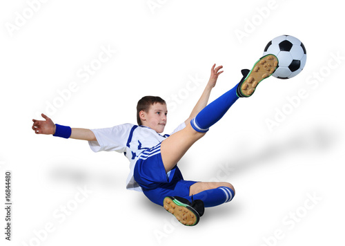 Boy with soccer ball, Footballer. (isolated)