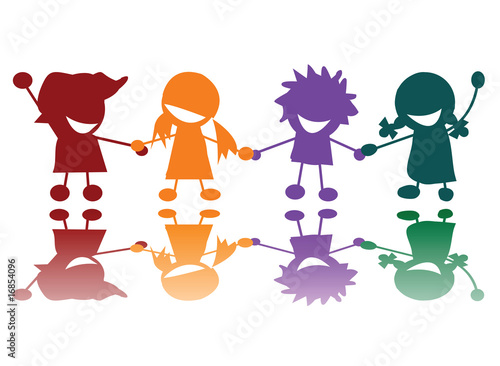 Children silhouttes in many colors