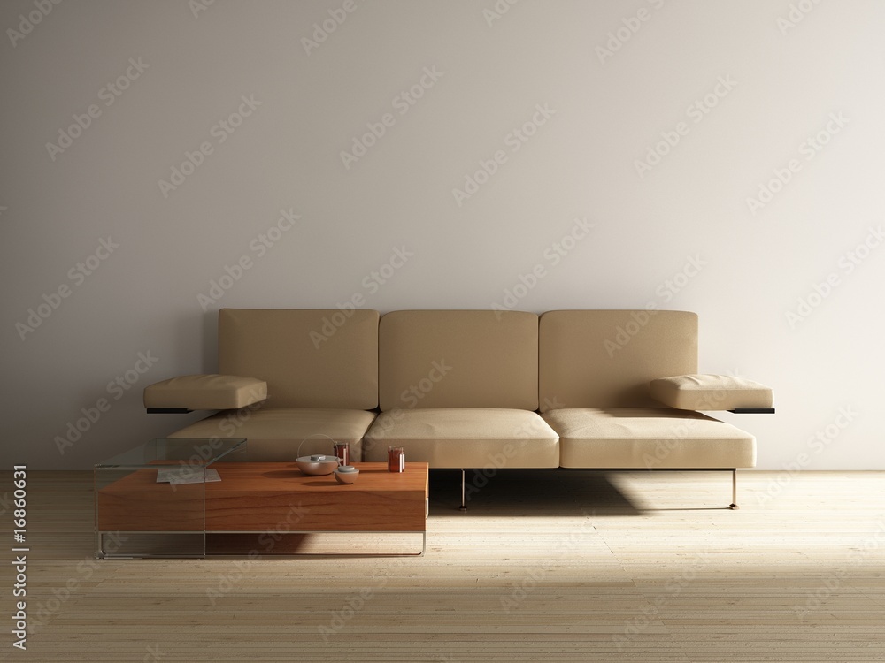 Leather Couch with table to face a blank white wall
