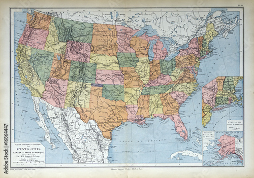 Old map of 1883, America, U.S., U.S.A., United States