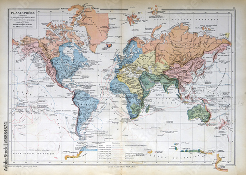 Old map of 1883, world map