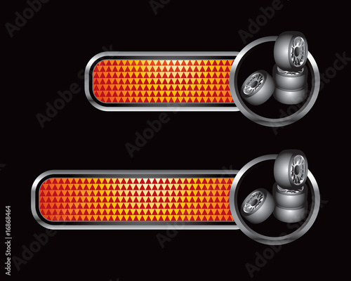 Stacked tires orange checkered tabs