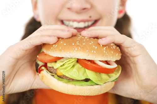 Quadro em tela adolescente mange un hamburger
