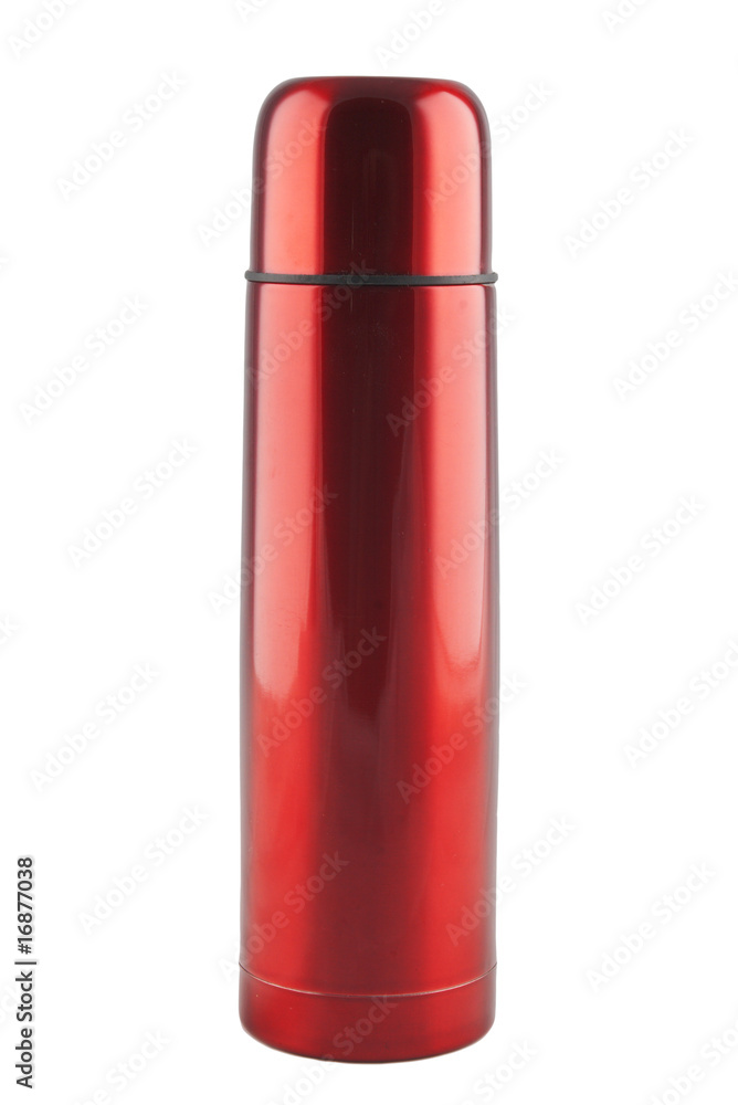 red metal thermo flask isolated on white red metal thermo flask isolated on white
