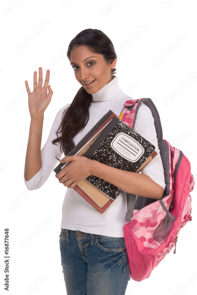 College student young Indian woman with backpack College student young Indian woman with backpack