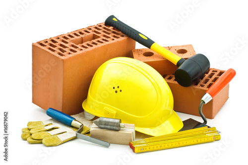 mason tools on white background