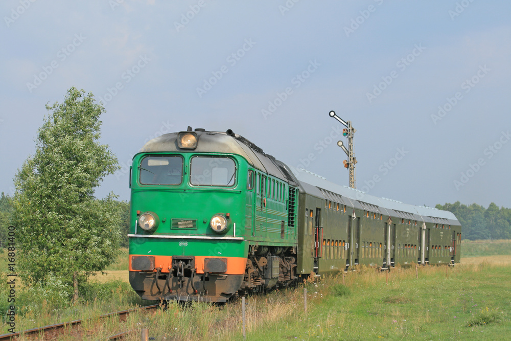 Obraz premium Passenger train passing through polish countryside
