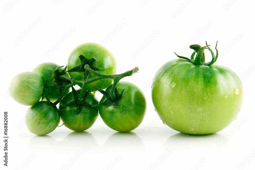 Obraz premium Ripe Wet Green Tomatoes Isolated on White
