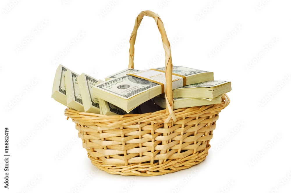 Obraz premium Basket full of dollars isolated on white