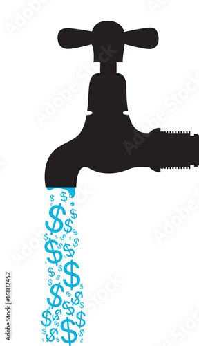 money dollars leaking out of a tap