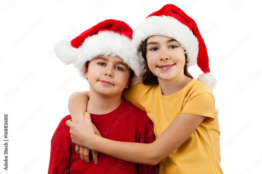 Kids in disguise Santa Claus isolated on white background