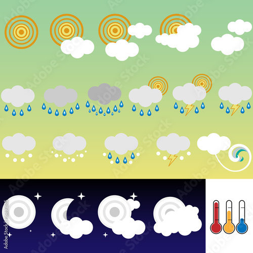 Set of 21 weather icons retro style