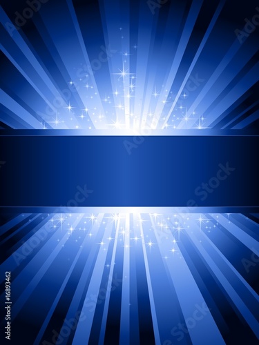 Vertical blue light burst with stars and copyspace