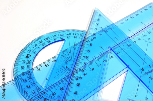 Blue ruler triangle and protractor