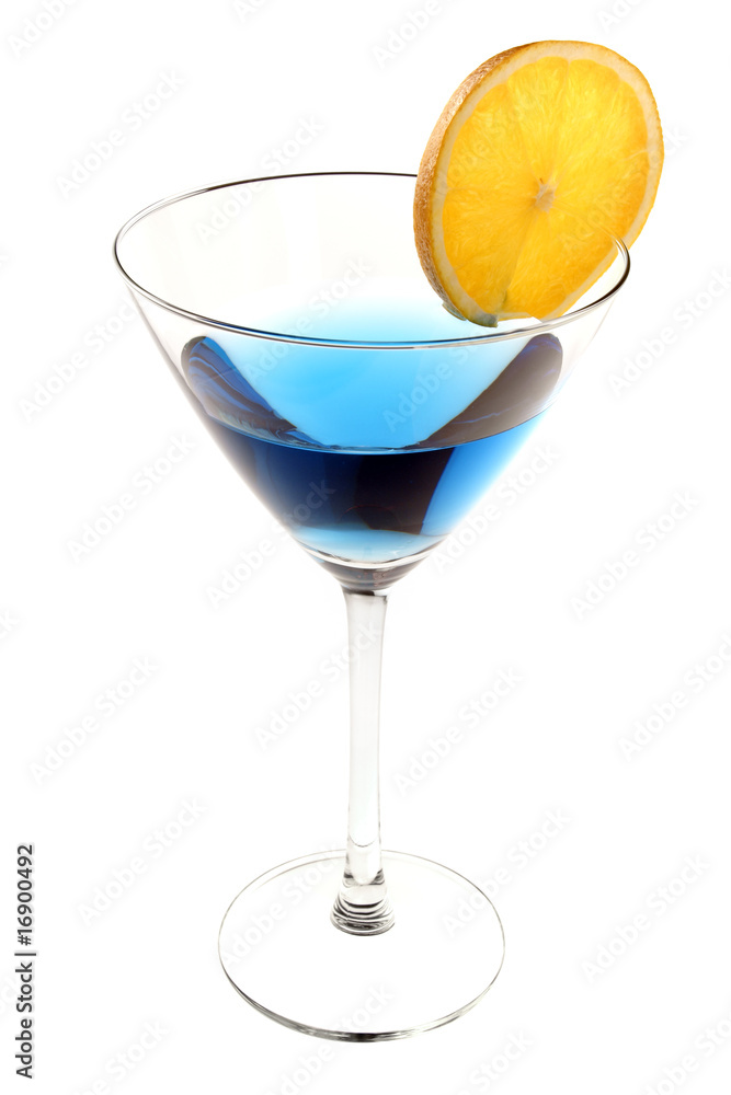 Blue cocktail with orange slice