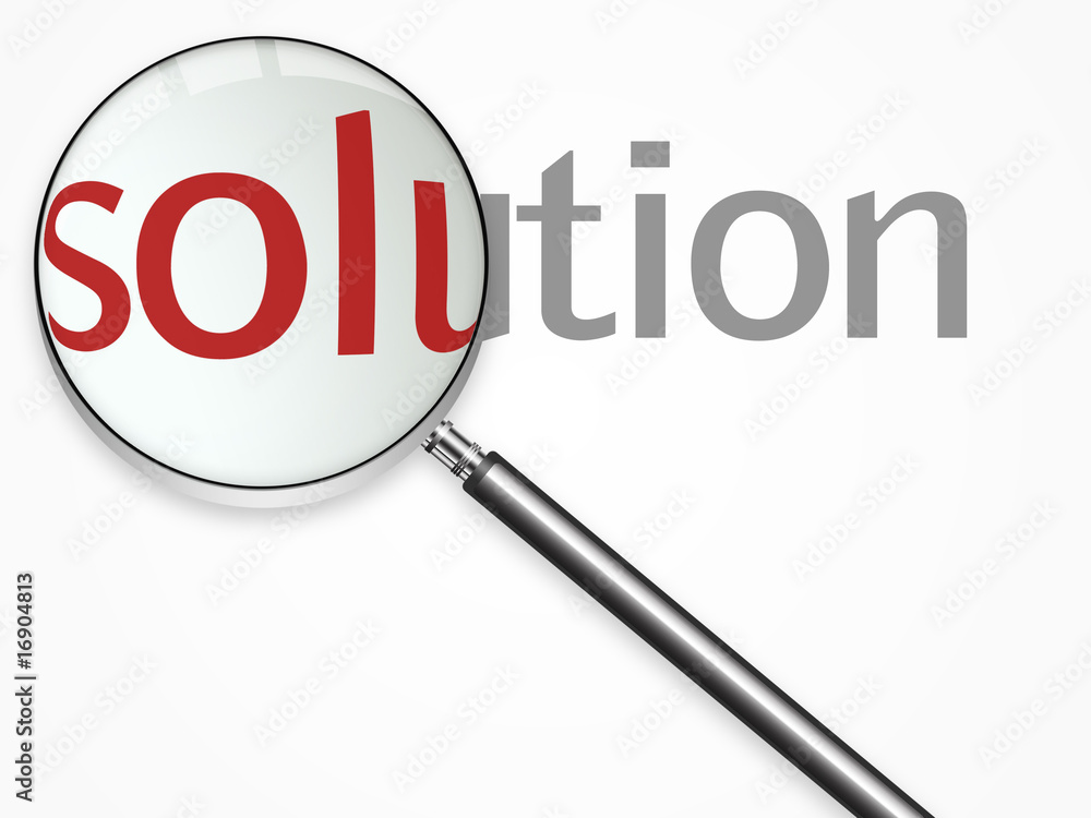 isolated magnifying glass (lupe) with solution text isolated magnifying glass (lupe) with solution text