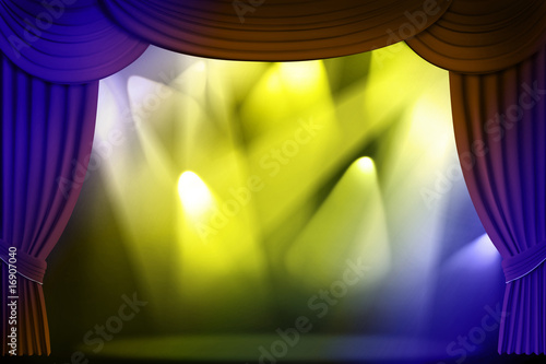 Large blue stage curtain with spot lights