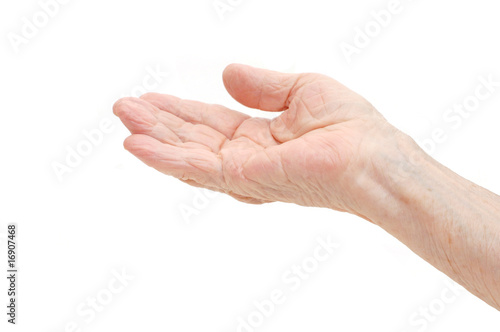 old hand on a white background