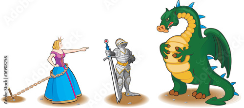 Princess, Knight and Dragoon on a white background.