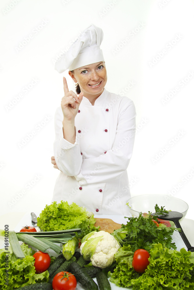 Attractive cook woman a over white background Attractive cook woman a over white background