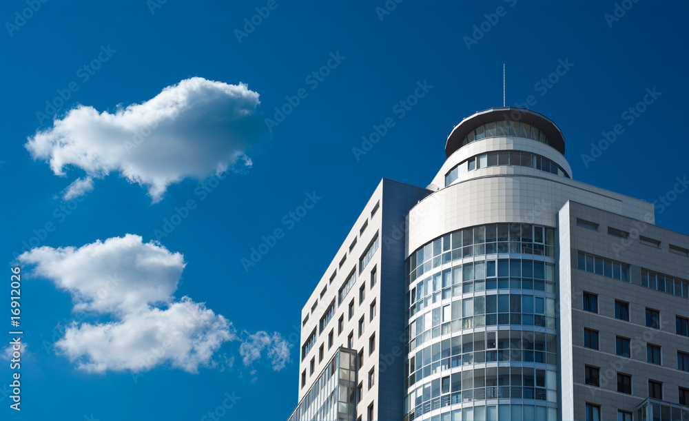 business office building on a blue sky background