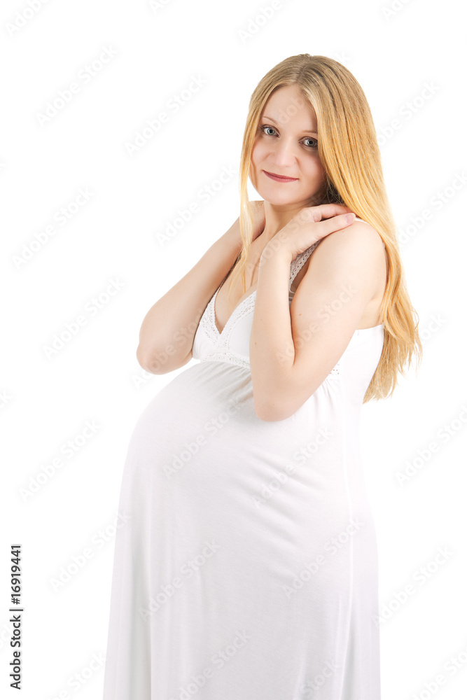 smiling pretty nice pregnant blonde isolated on white background smiling pretty nice pregnant blonde isolated on white background
