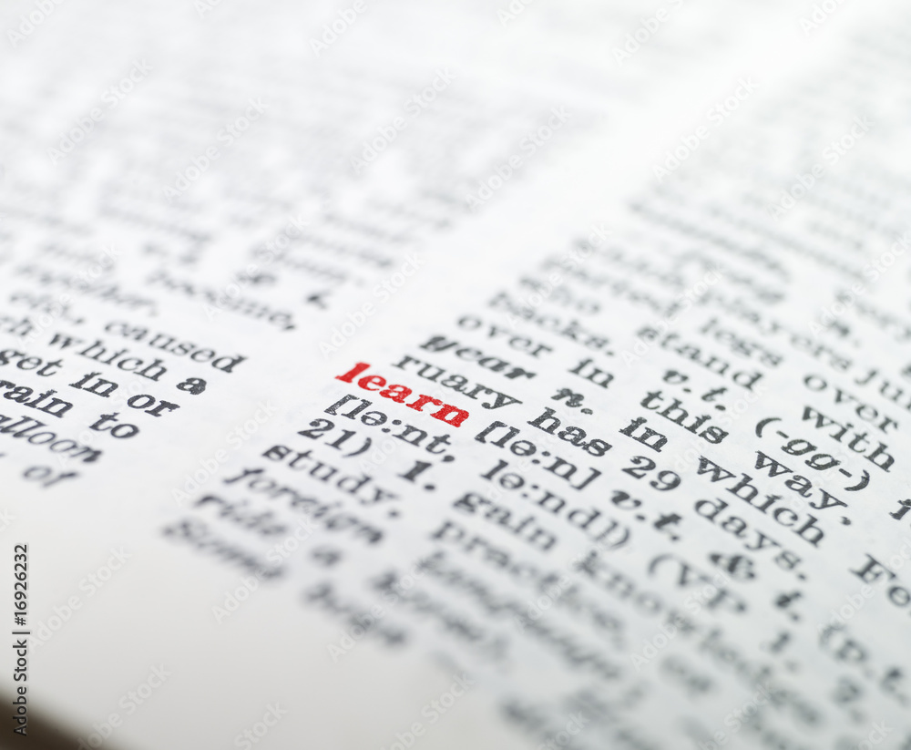 The word 'learn' highlighted in a dictionary The word 'learn' highlighted in a dictionary
