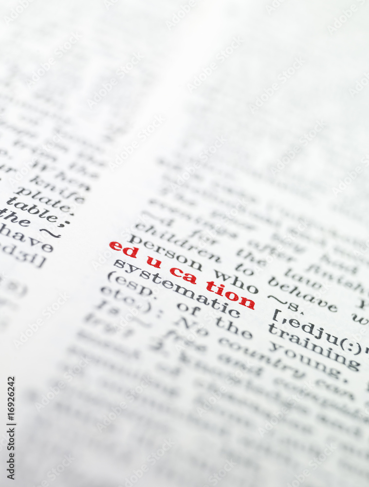 The word 'education' highlighted in a dictionary The word 'education' highlighted in a dictionary