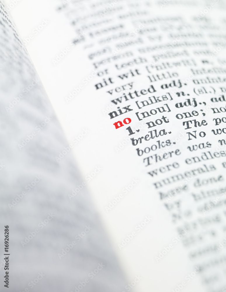 The word 'no' highlighted in a dictionary The word 'no' highlighted in a dictionary