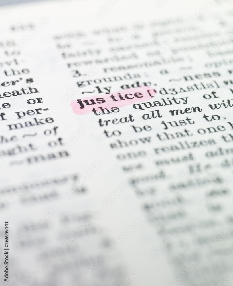 the word 'justice' highlighted in a dictionary the word 'justice' highlighted in a dictionary