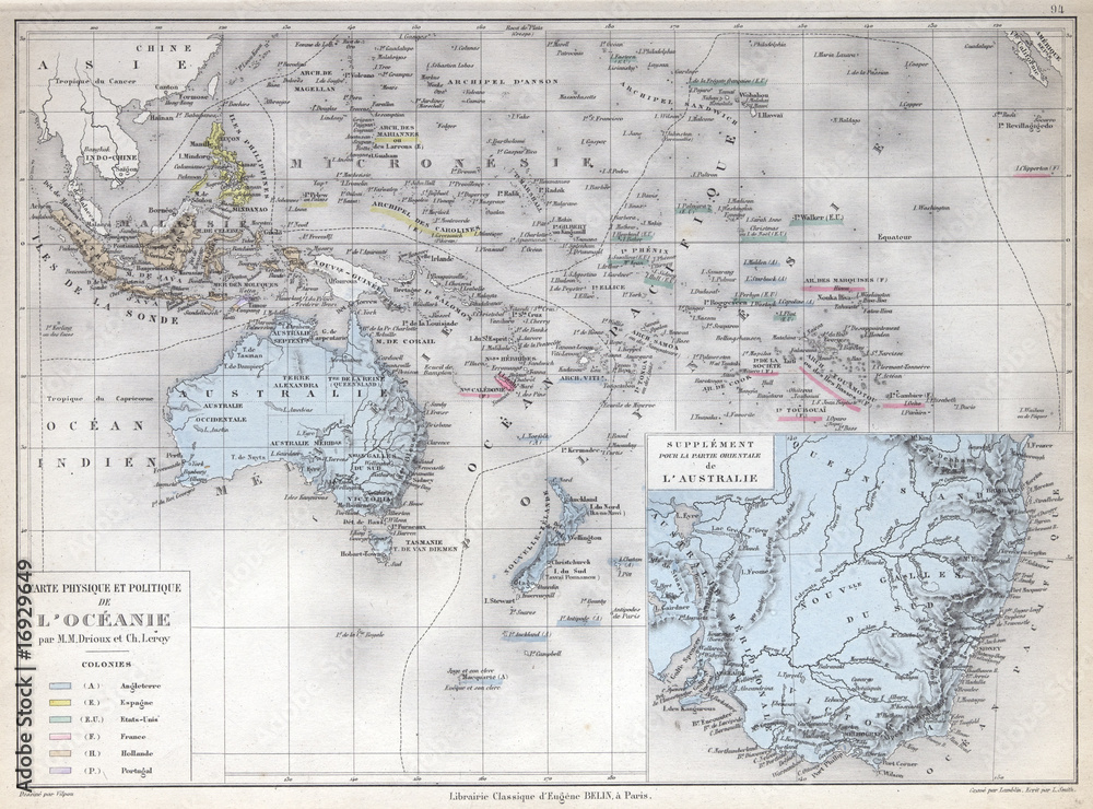 Old map of Oceania, 1883
