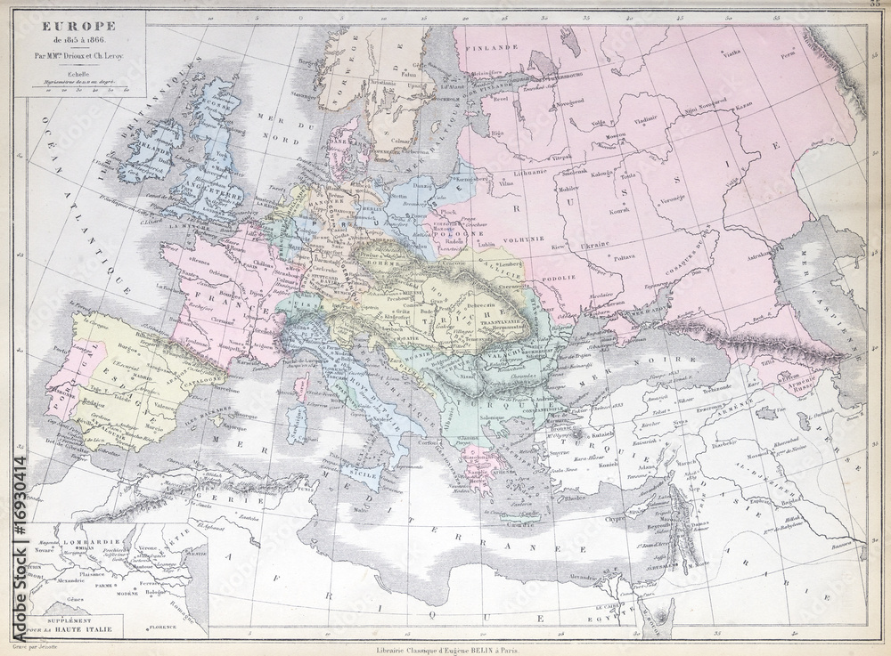 Old map of  Europe 1815 - 1866. Published in 1883