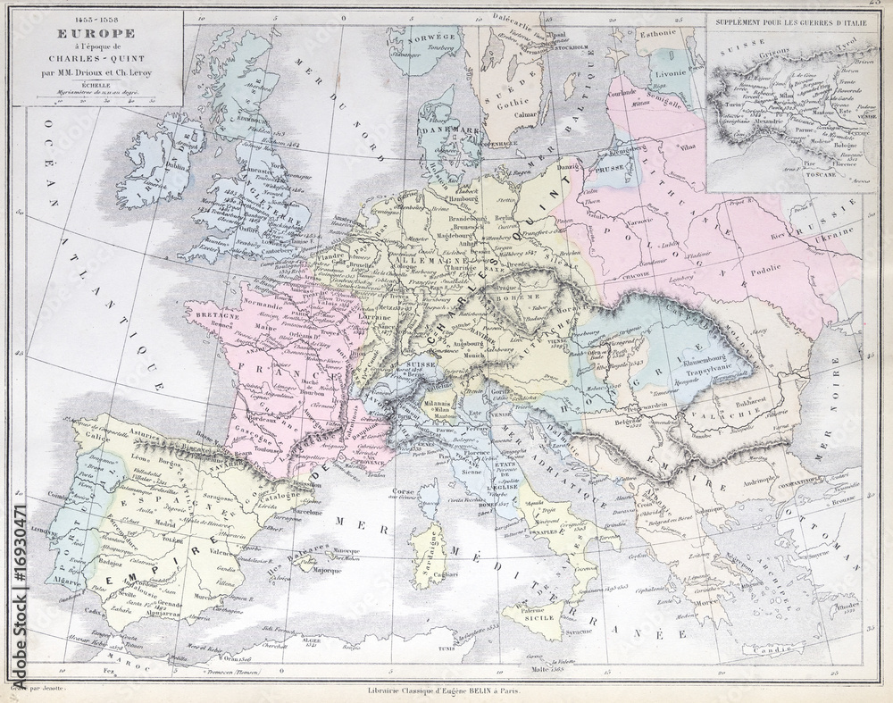 Fototapeta Stara mapa Europy w latach 1453-1558. Opublikowano w 1883 r