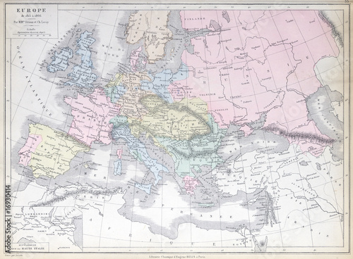 Old map of Europe 1815 - 1866. Published in 1883