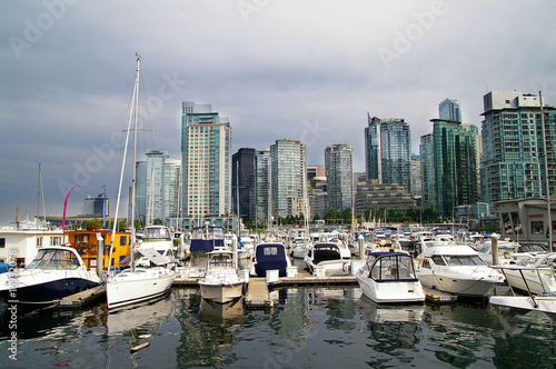 marina boats and city skyline in Vancouver  Canada