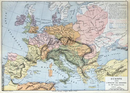 Old historic map of Europe, 1883