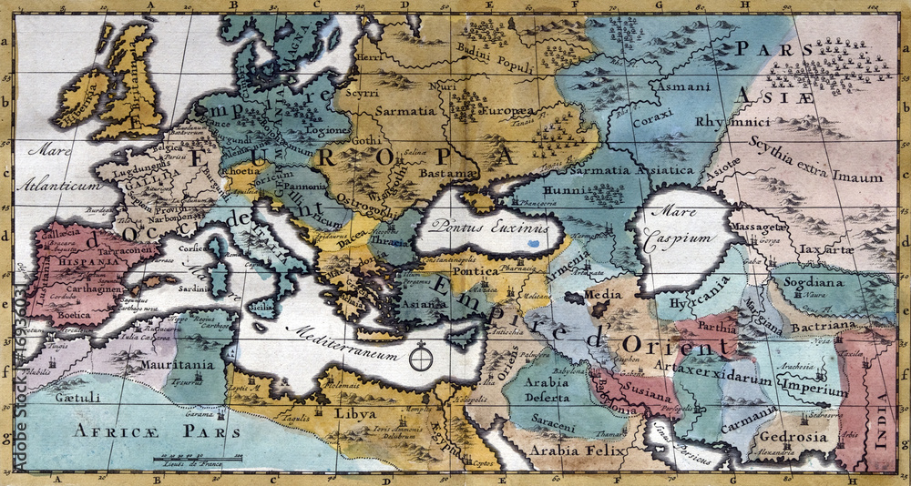 Old map of Europe, 18th century