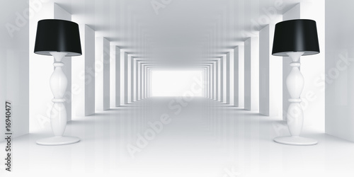Lamps in empty white room
