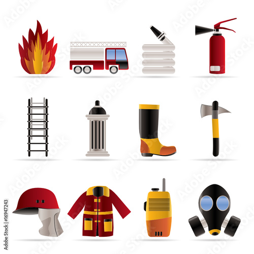 fire-brigade and fireman equipment icon - vector icon set