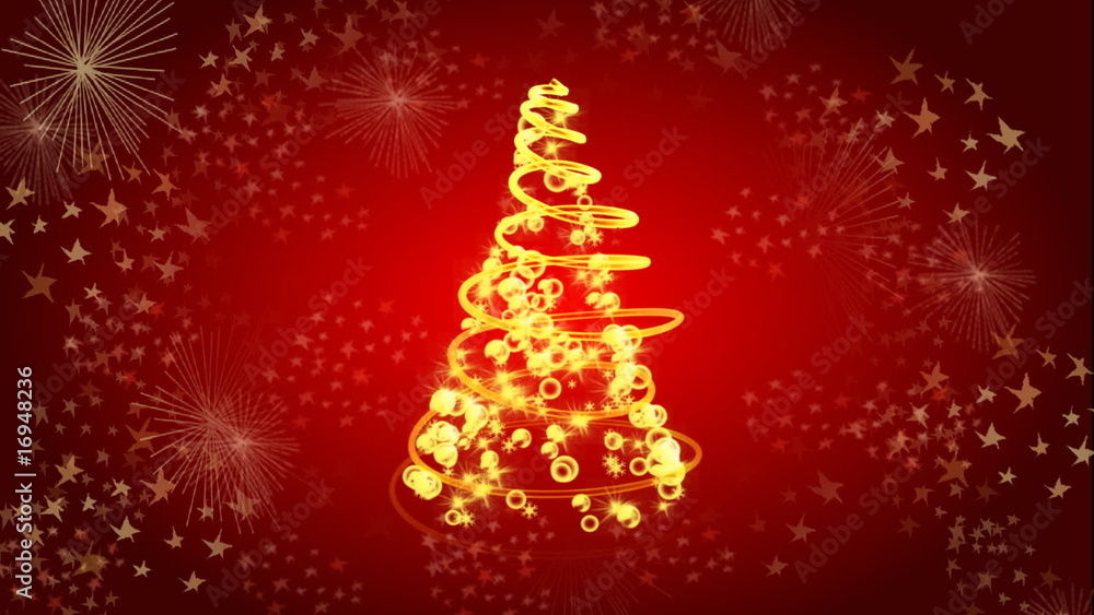 Christmas tree with light on red background Christmas tree with light on red background