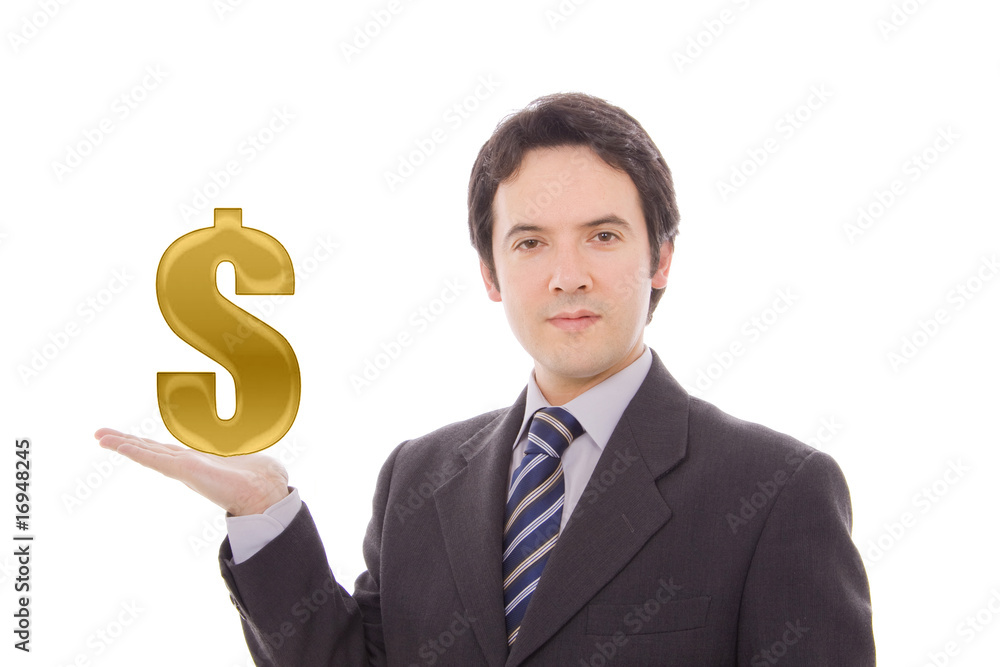 Businessman holding US dollar sign with color Businessman holding US dollar sign with color