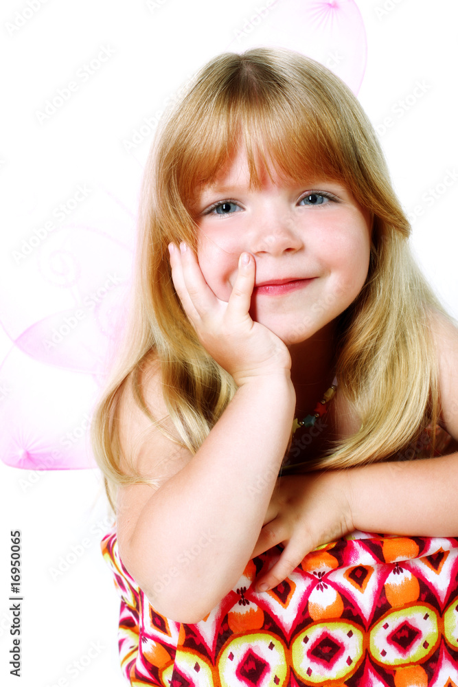 girl with pink butterfly wings isolated on white girl with pink butterfly wings isolated on white