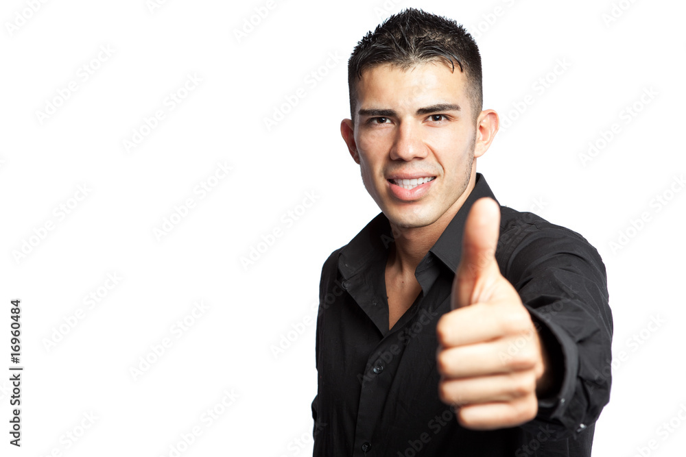 Hispanic businessman giving thumbs up Hispanic businessman giving thumbs up