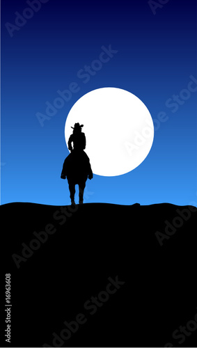cowboy ride on moon illustration